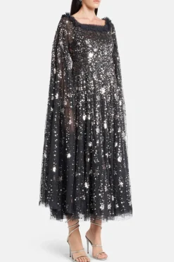 Shooting Stars Sequin Cape Evening Dress