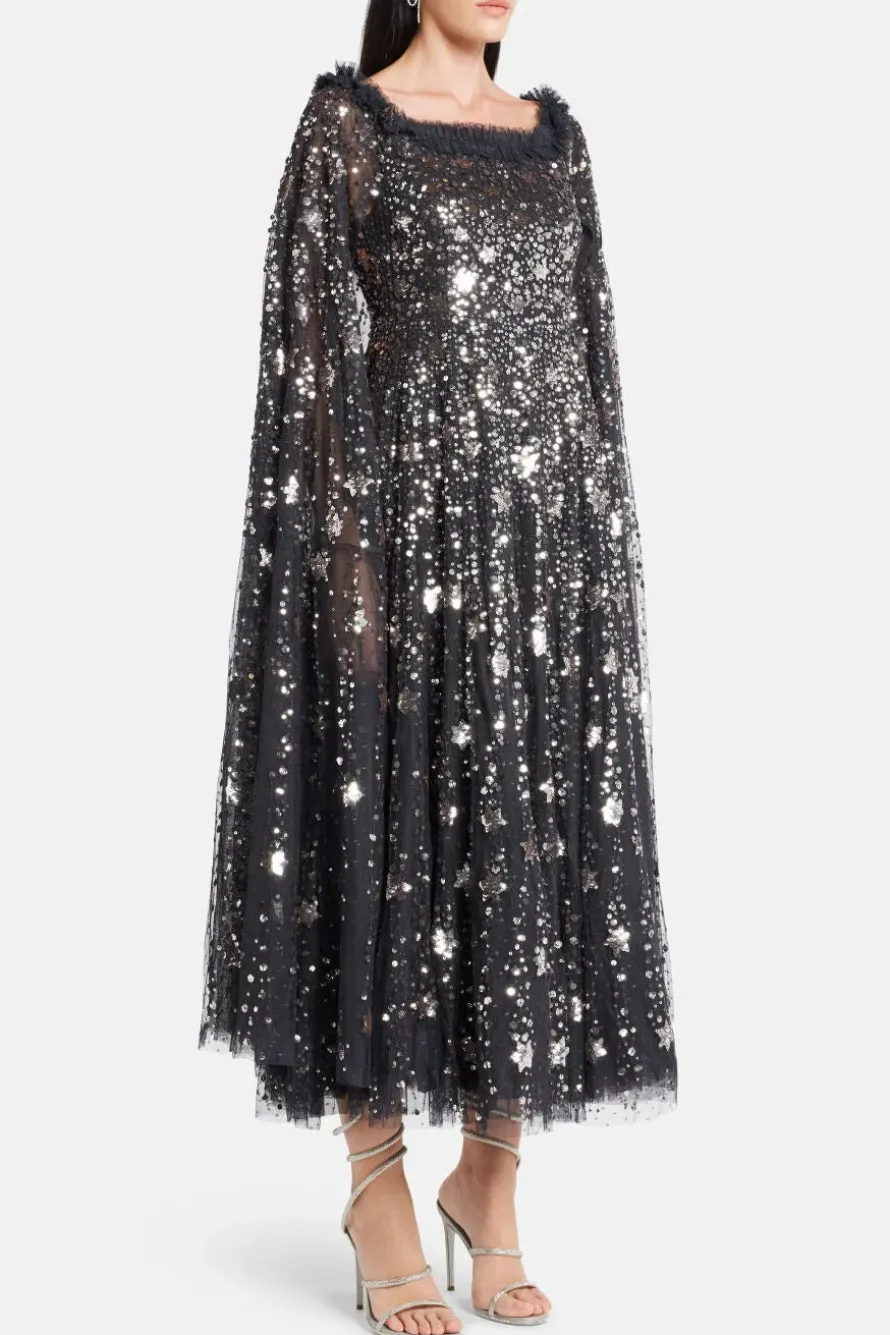 Shooting Stars Sequin Cape Evening Dress