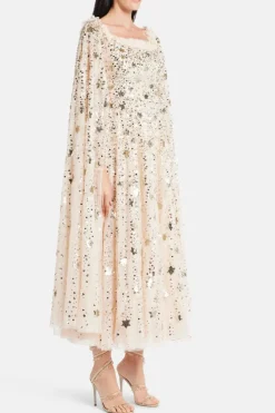 Shooting Stars Sequin Cape Evening Dress