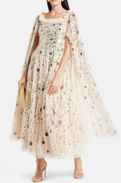 Shooting Stars Sequin Cape Evening Dress