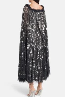 Shooting Stars Sequin Cape Evening Dress