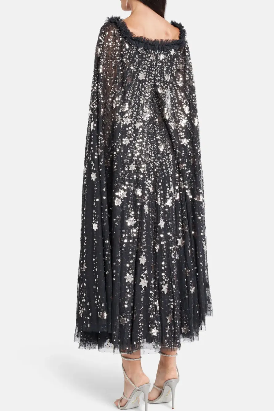 Shooting Stars Sequin Cape Evening Dress