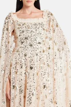 Shooting Stars Sequin Cape Evening Dress