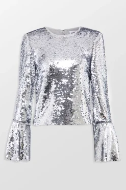 Silver Sequin Flared Sleeve Top