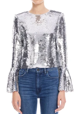 Silver Sequin Flared Sleeve Top