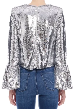 Silver Sequin Flared Sleeve Top