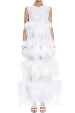 Sleeveless Feathered Anais Maxi Dress