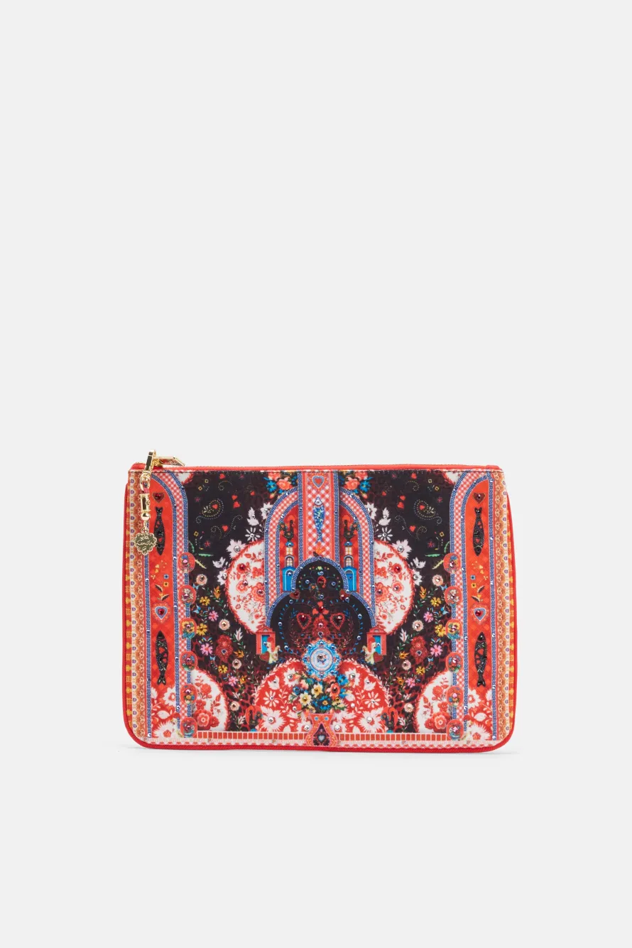 Small Canvas Zip Clutch in Red and Black