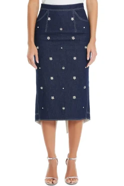Sonia Crystal Embellished Denim Midi Skirt
