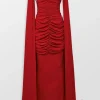 Strapless Maxi Dress With Feather Trim Cape