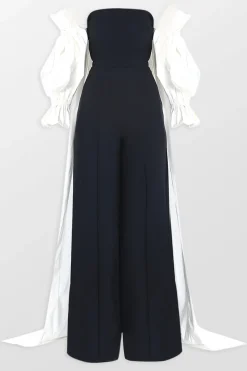 Strapless Wide Leg Jumpsuit With Cape
