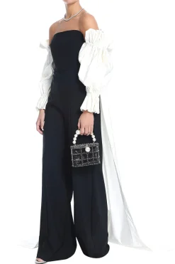 Strapless Wide Leg Jumpsuit With Cape