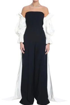 Strapless Wide Leg Jumpsuit With Cape