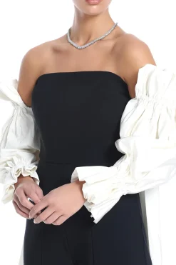 Strapless Wide Leg Jumpsuit With Cape