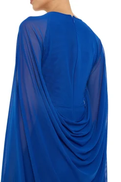 Stretch Tulle V Neck Cape Evening Gown