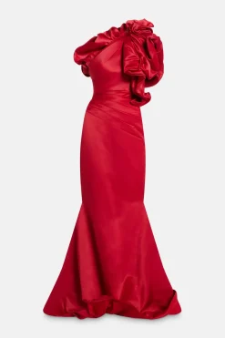 Structured Satin One Shoulder Evening Dress