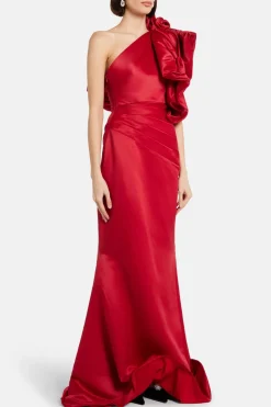 Structured Satin One Shoulder Evening Dress