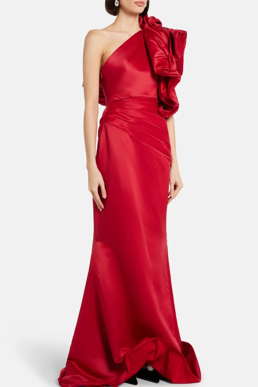 Structured Satin One Shoulder Evening Dress