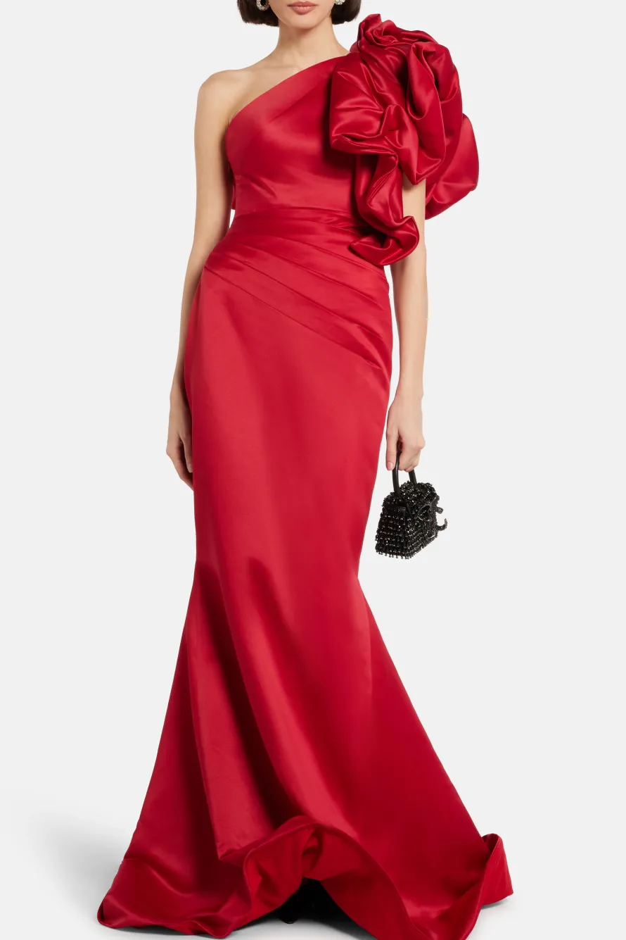 Structured Satin One Shoulder Evening Dress