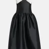 Taffeta Contrast Bow Midi Dress