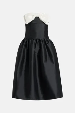 Taffeta Contrast Bow Midi Dress
