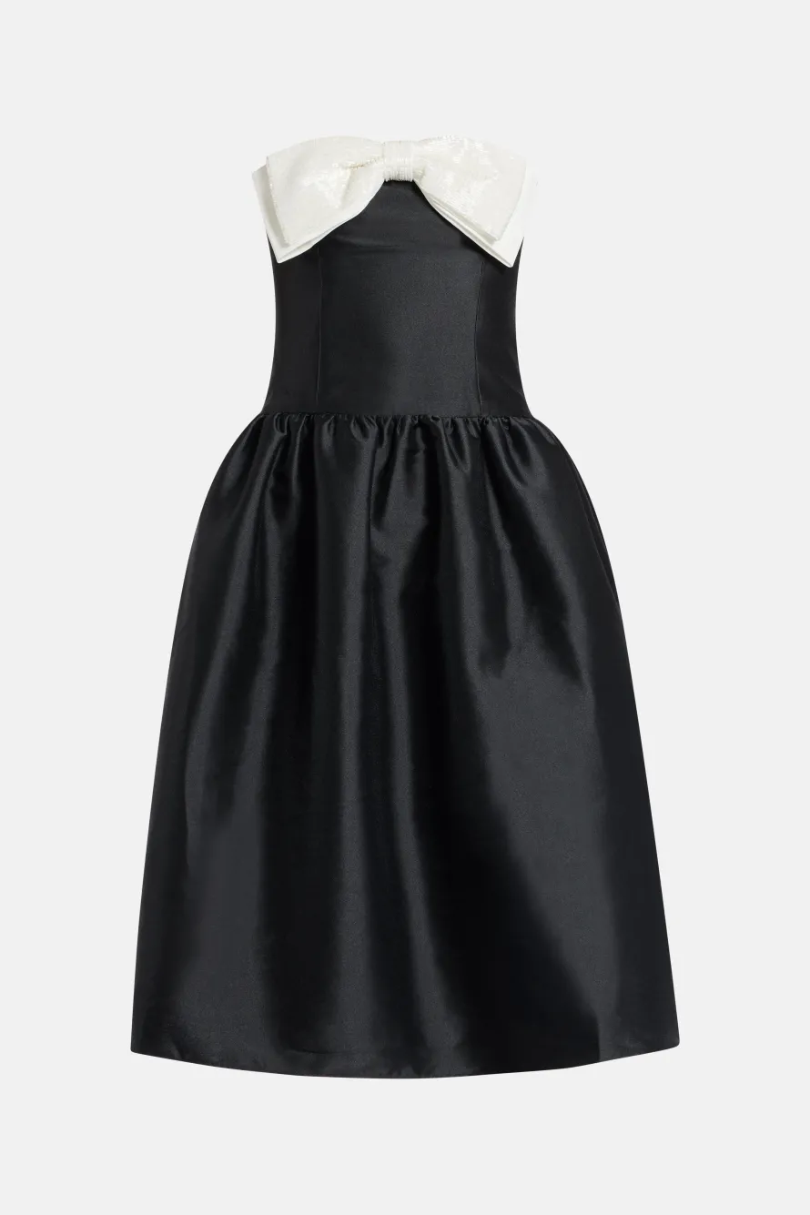 Taffeta Contrast Bow Midi Dress