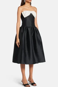 Taffeta Contrast Bow Midi Dress