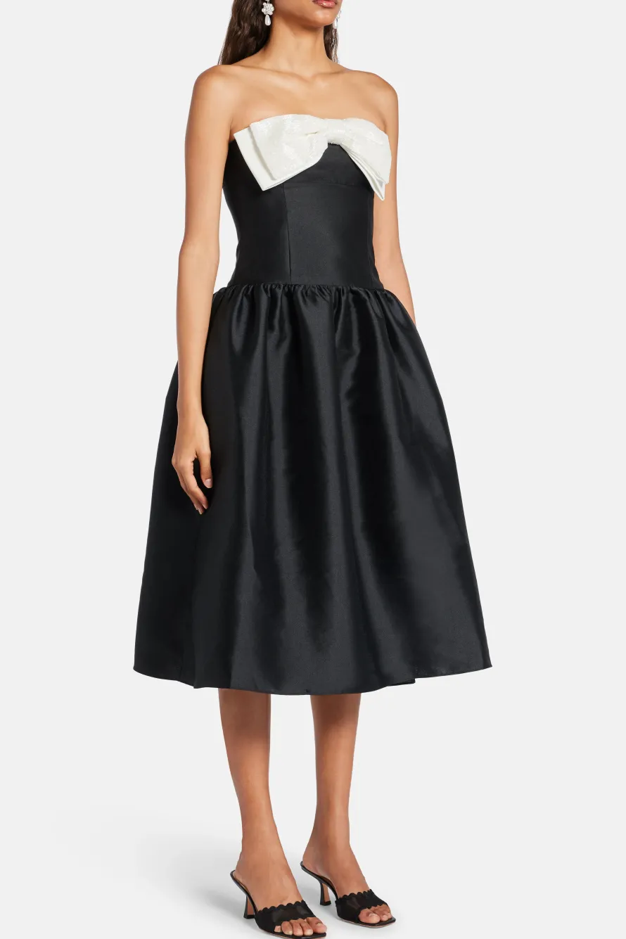 Taffeta Contrast Bow Midi Dress