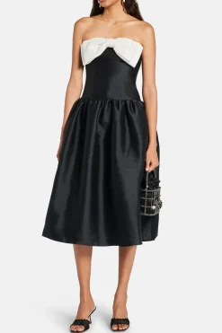 Taffeta Contrast Bow Midi Dress