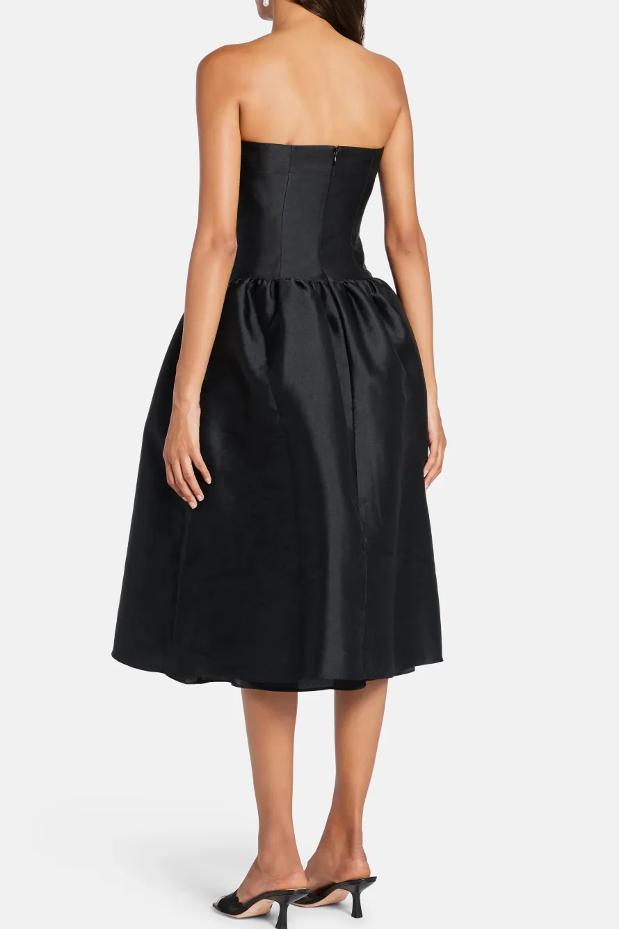 Taffeta Contrast Bow Midi Dress