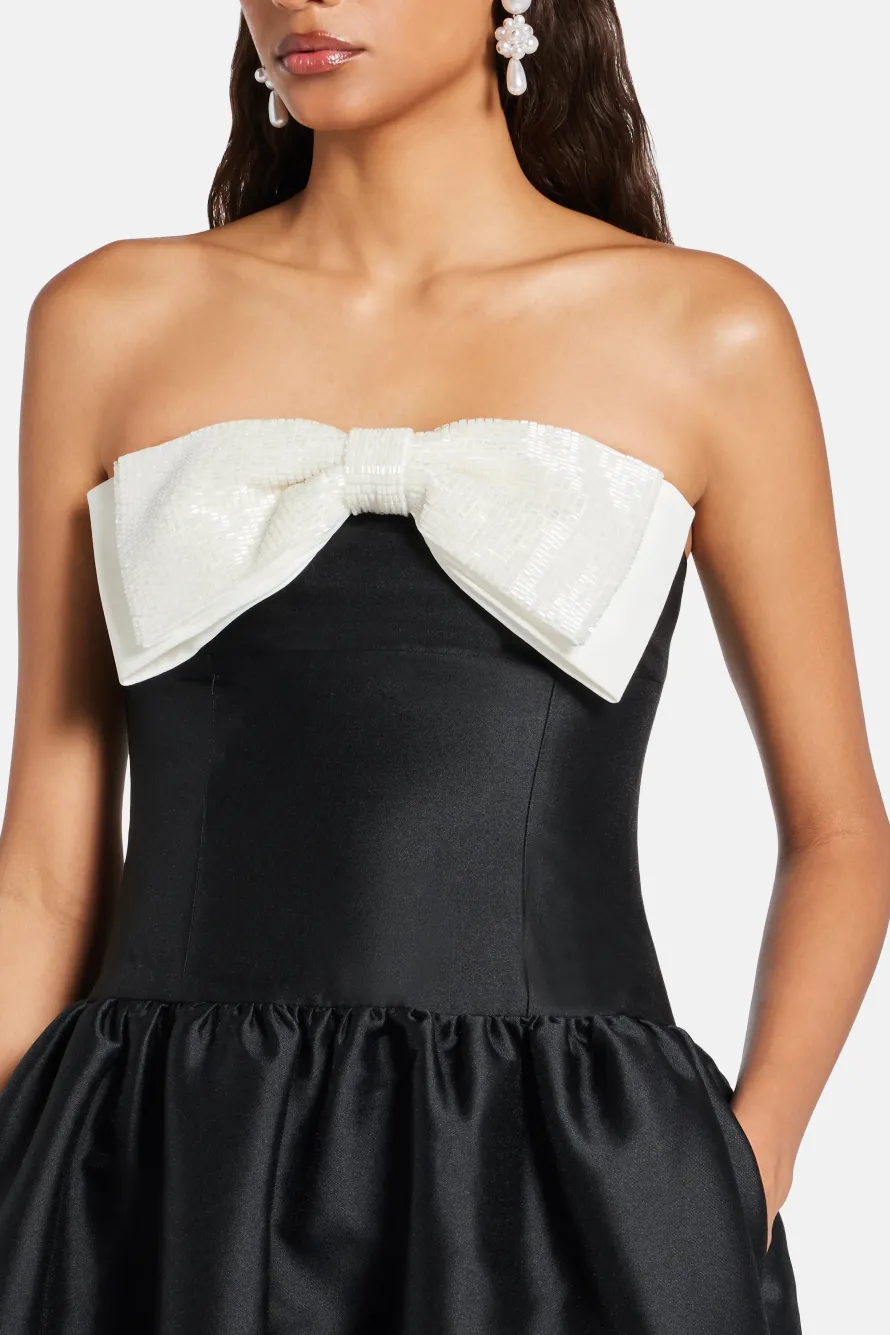 Taffeta Contrast Bow Midi Dress