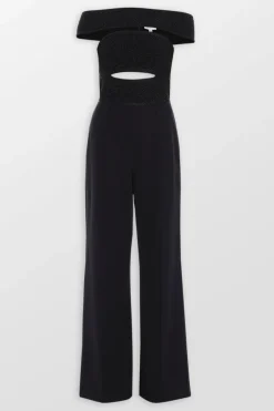 Textured Lurex Off Shoulder Jumpsuit