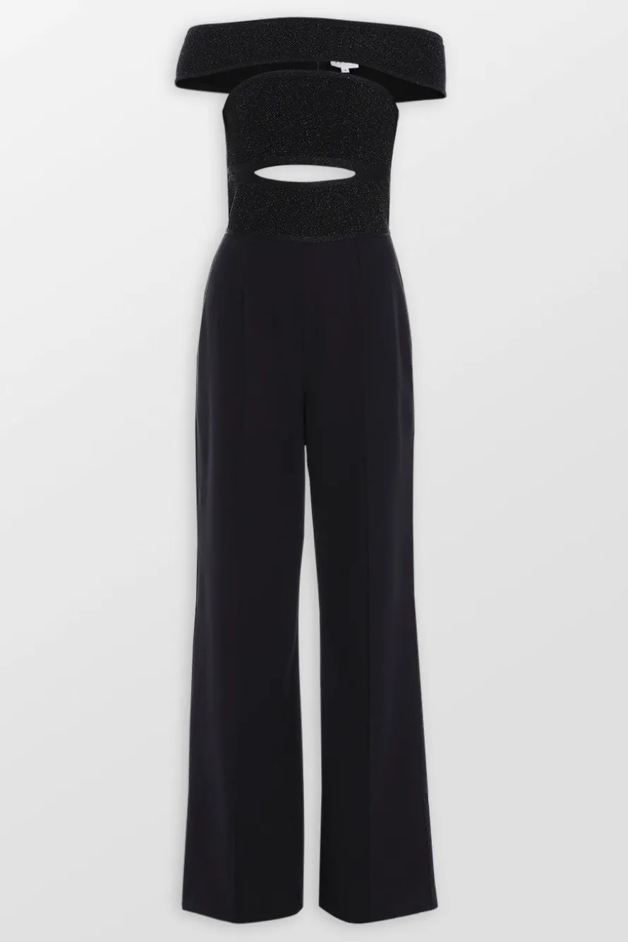 Textured Lurex Off Shoulder Jumpsuit