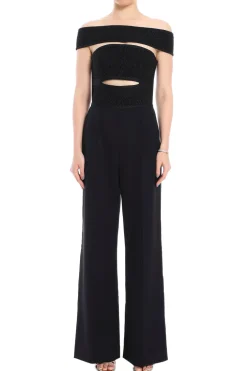 Textured Lurex Off Shoulder Jumpsuit