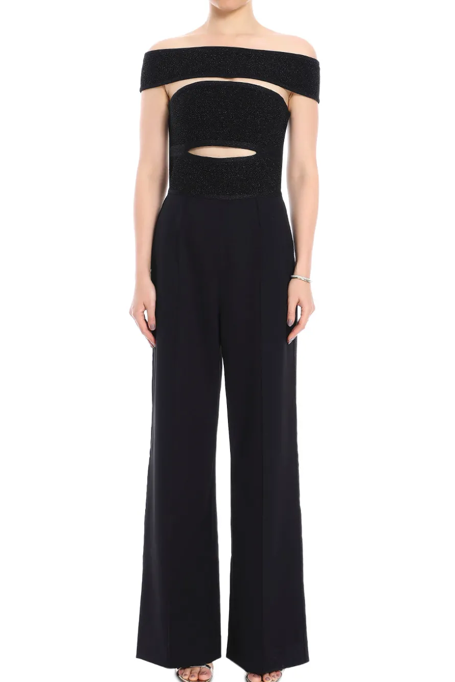 Textured Lurex Off Shoulder Jumpsuit