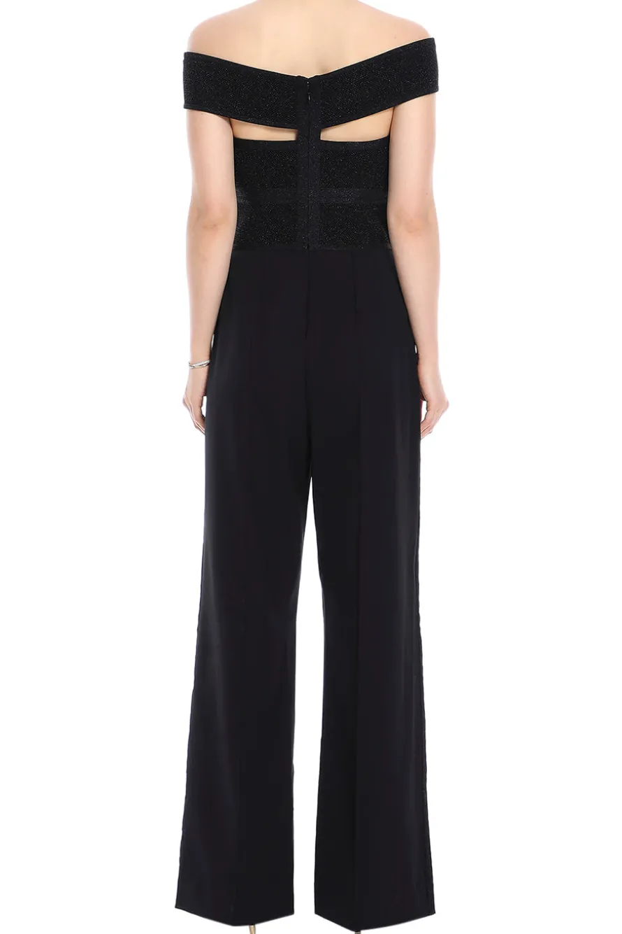 Textured Lurex Off Shoulder Jumpsuit