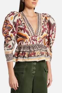 Toucans Scarf Puffed Sleeve Blouse