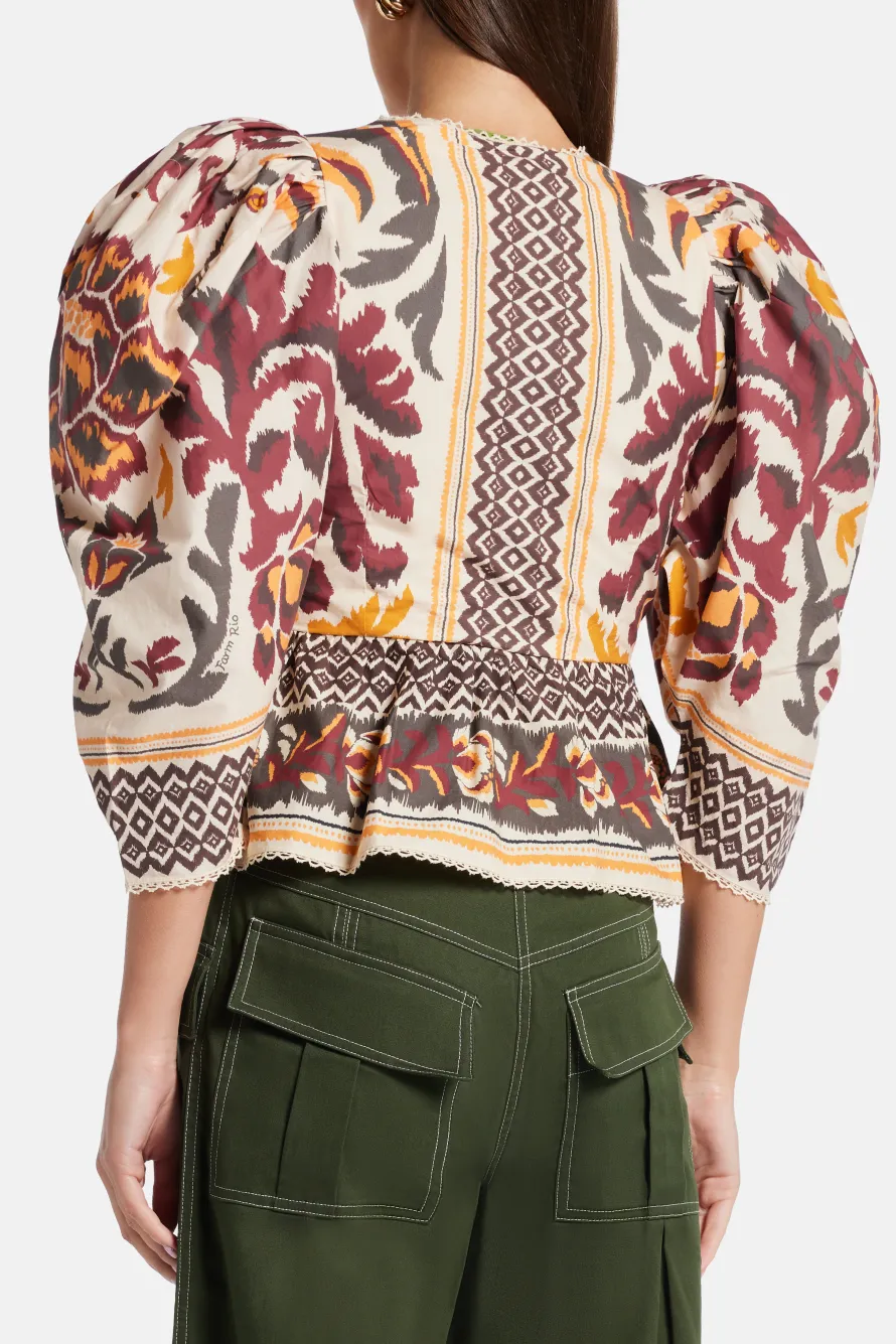 Toucans Scarf Puffed Sleeve Blouse