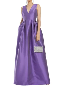 V Neck Boxpleat Evening Gown