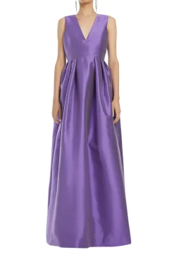 V Neck Boxpleat Evening Gown