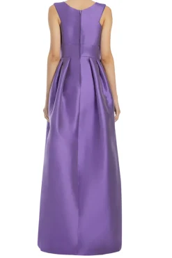 V Neck Boxpleat Evening Gown