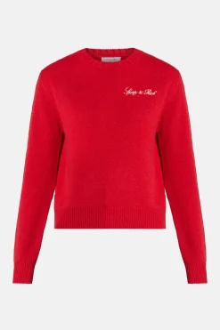 Vendome Script Logo Cashmere Crewneck Sweatshirt in Red