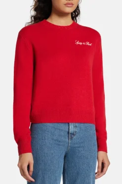 Vendome Script Logo Cashmere Crewneck Sweatshirt in Red
