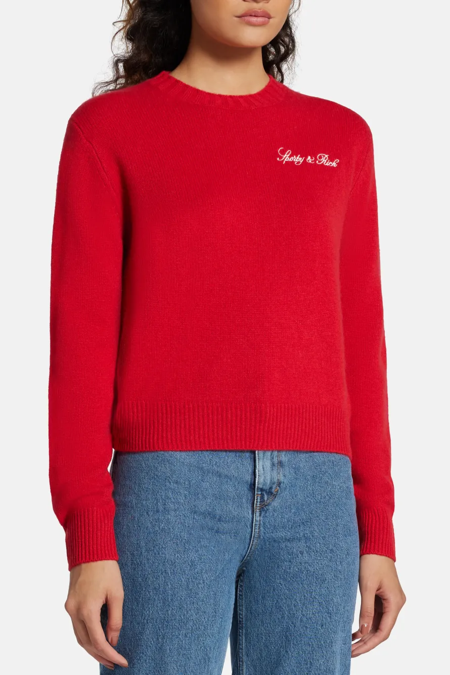 Vendome Script Logo Cashmere Crewneck Sweatshirt in Red
