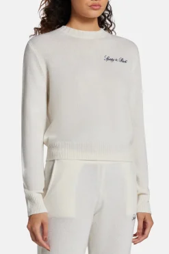 Vendome Script Logo Cashmere Crewneck Sweatshirt in White
