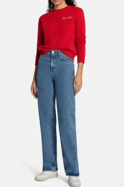 Vendome Script Logo Cashmere Crewneck Sweatshirt in Red