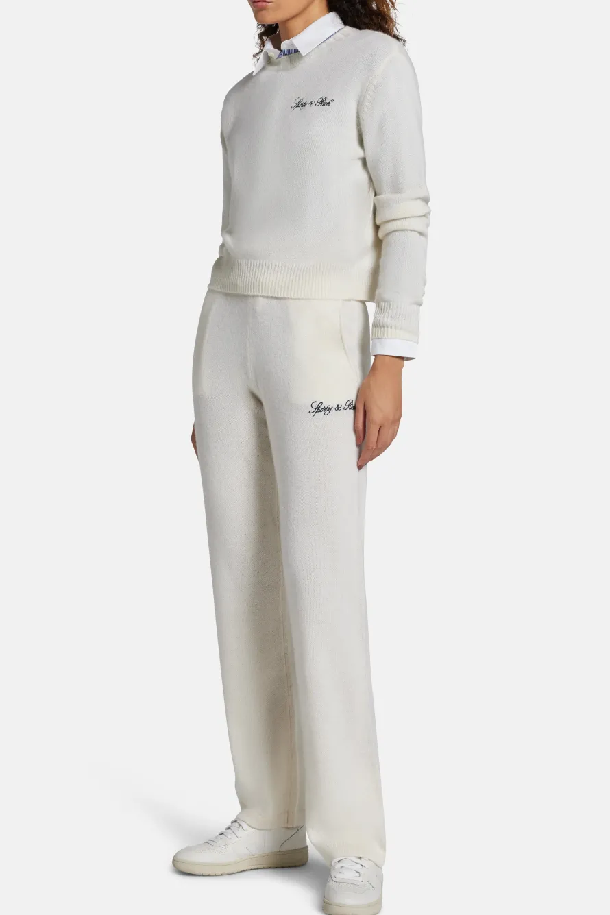 Vendome Script Logo Cashmere Crewneck Sweatshirt in White