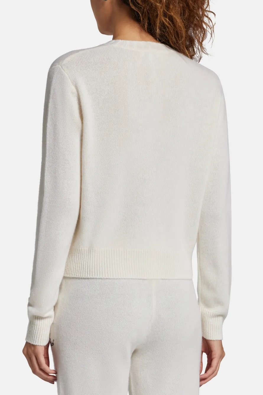 Vendome Script Logo Cashmere Crewneck Sweatshirt in White
