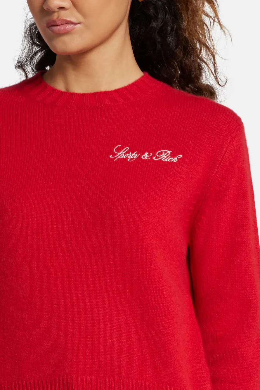 Vendome Script Logo Cashmere Crewneck Sweatshirt in Red