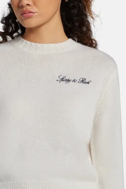 Vendome Script Logo Cashmere Crewneck Sweatshirt in White